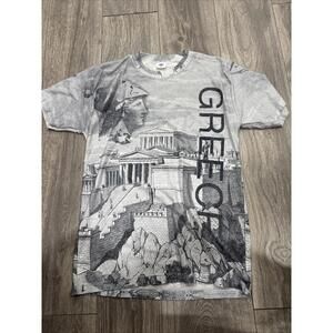 Vintage Greece Athens T-Shirt Size Medium All Over Print AOP